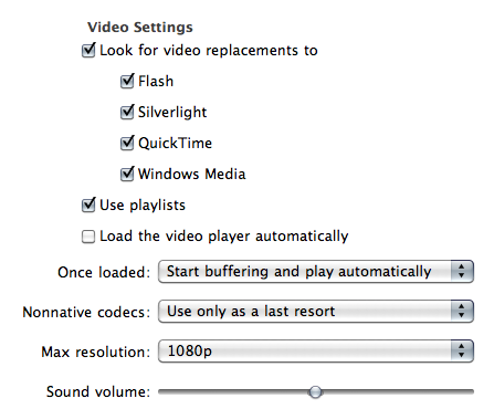 Video settings screenshot