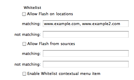 Whitelist settings screenshot